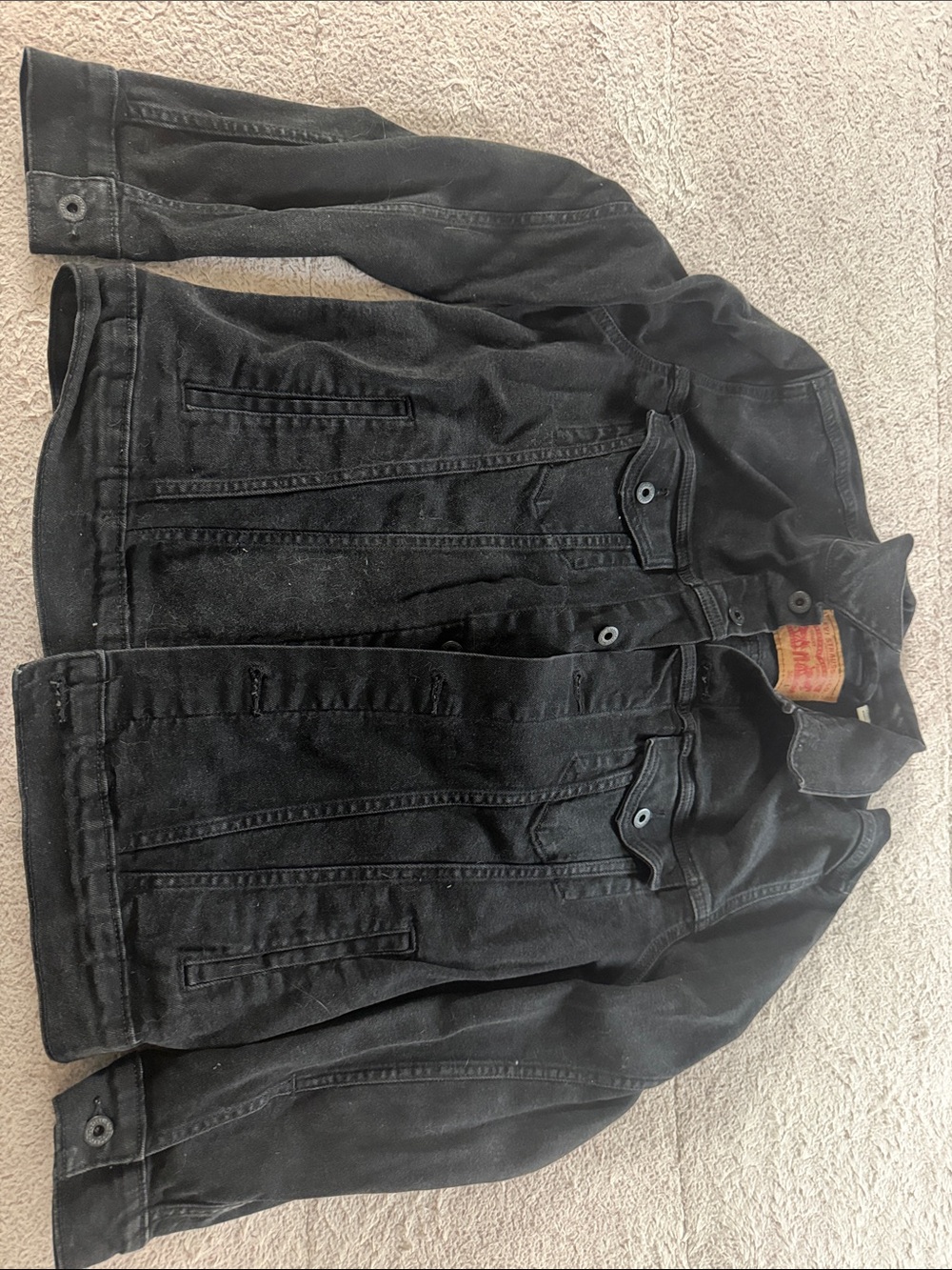 Women’s Levi's Black Denim Jacket with Tan Leather Label